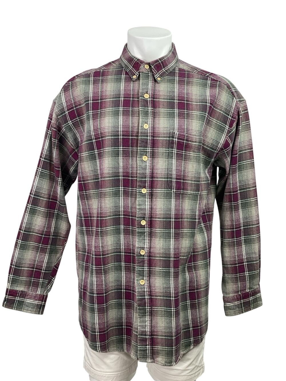 Loafers Mens Purple Flannel Plaid Checkered Long Sleeve Button Down Shirt Sz 1XL